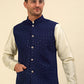 Embroidered and Sequin Nehru Jacket With Solid Kurta Pyjama ( ANMKPWC 110W 7004Navy )