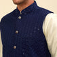 Embroidered and Sequin Nehru Jacket With Solid Kurta Pyjama ( ANMKPWC 110W 7004Navy )