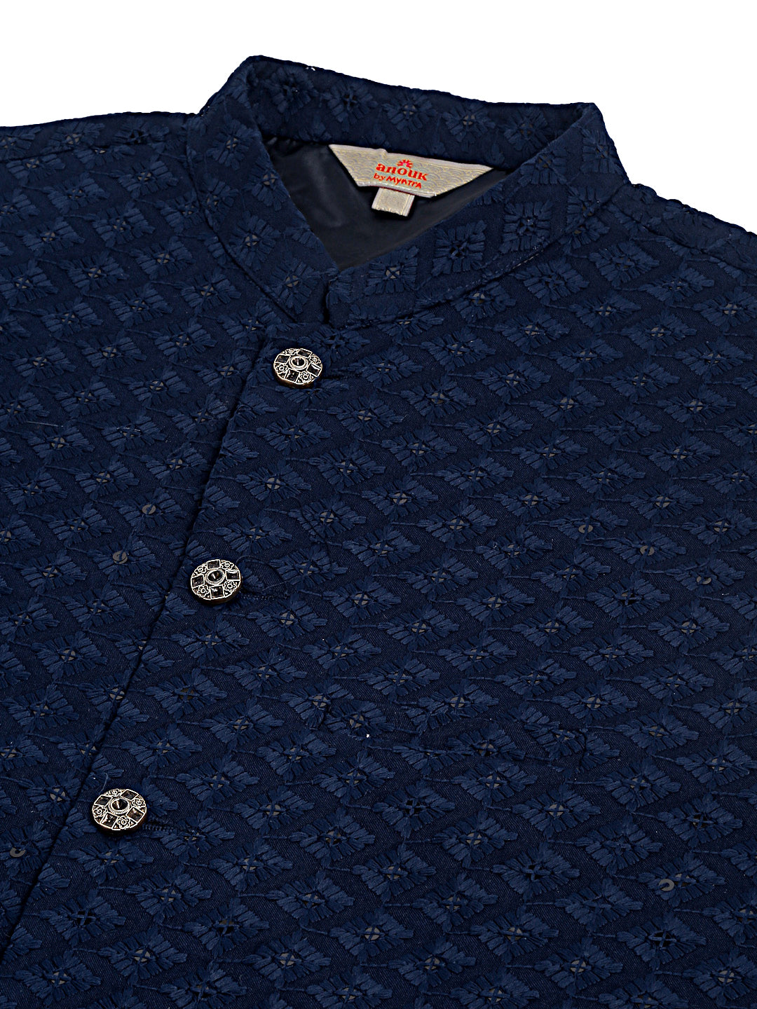 Embroidered and Sequin Nehru Jacket With Solid Kurta Pyjama ( ANMKPWC 110W 7004Navy )