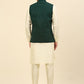 Embroidered and Sequin Nehru Jacket With Solid Kurta Pyjama ( ANMKPWC 110W 7004Olive )