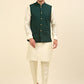 Embroidered and Sequin Nehru Jacket With Solid Kurta Pyjama ( ANMKPWC 110W 7004Olive )