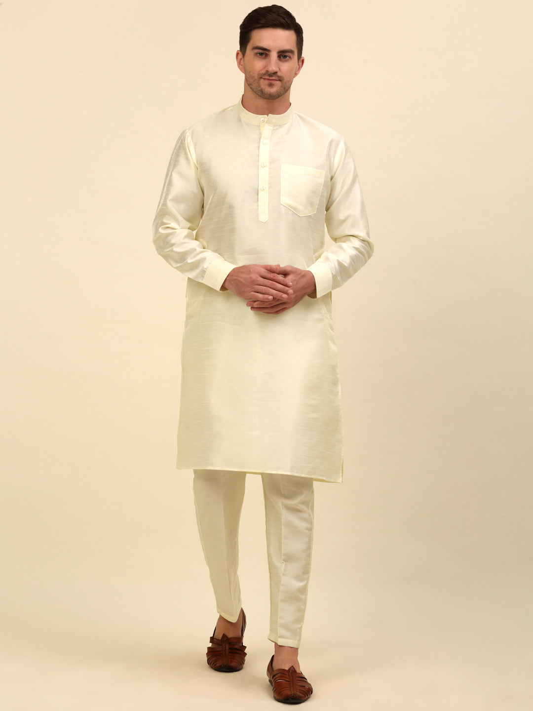 Embroidered and Sequin Nehru Jacket With Solid Kurta Pyjama ( ANMKPWC 110W 7004Olive )