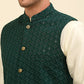 Embroidered and Sequin Nehru Jacket With Solid Kurta Pyjama ( ANMKPWC 110W 7004Olive )