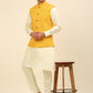 Embroidered and Sequin Nehru Jacket With Solid Kurta Pyjama ( ANMKPWC 110W 7004Yellow )