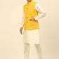 Embroidered and Sequin Nehru Jacket With Solid Kurta Pyjama ( ANMKPWC 110W 7004Yellow )