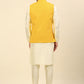 Embroidered and Sequin Nehru Jacket With Solid Kurta Pyjama ( ANMKPWC 110W 7004Yellow )