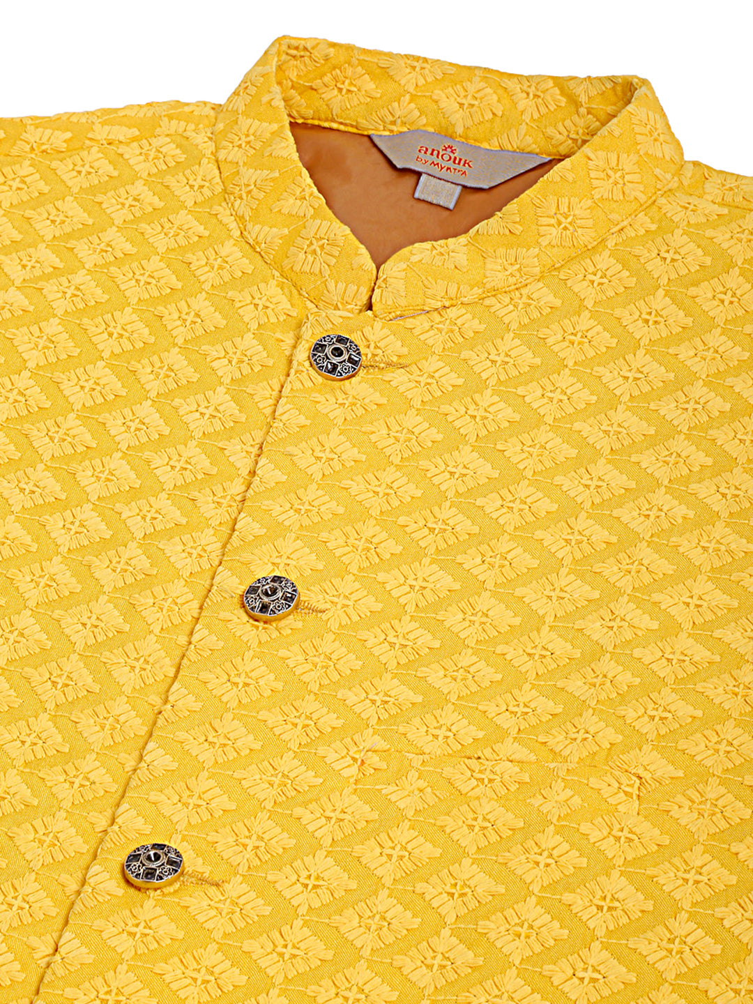Embroidered and Sequin Nehru Jacket With Solid Kurta Pyjama ( ANMKPWC 110W 7004Yellow )