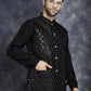 Embroidered and Sequin Nehru Jacket with Solid Kurta Pyjama ( ANMKPWC 592B 7008Black )