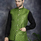 Embroidered and Sequin Nehru Jacket with Solid Kurta Pyjama ( ANMKPWC 592B 7008Mehndi )