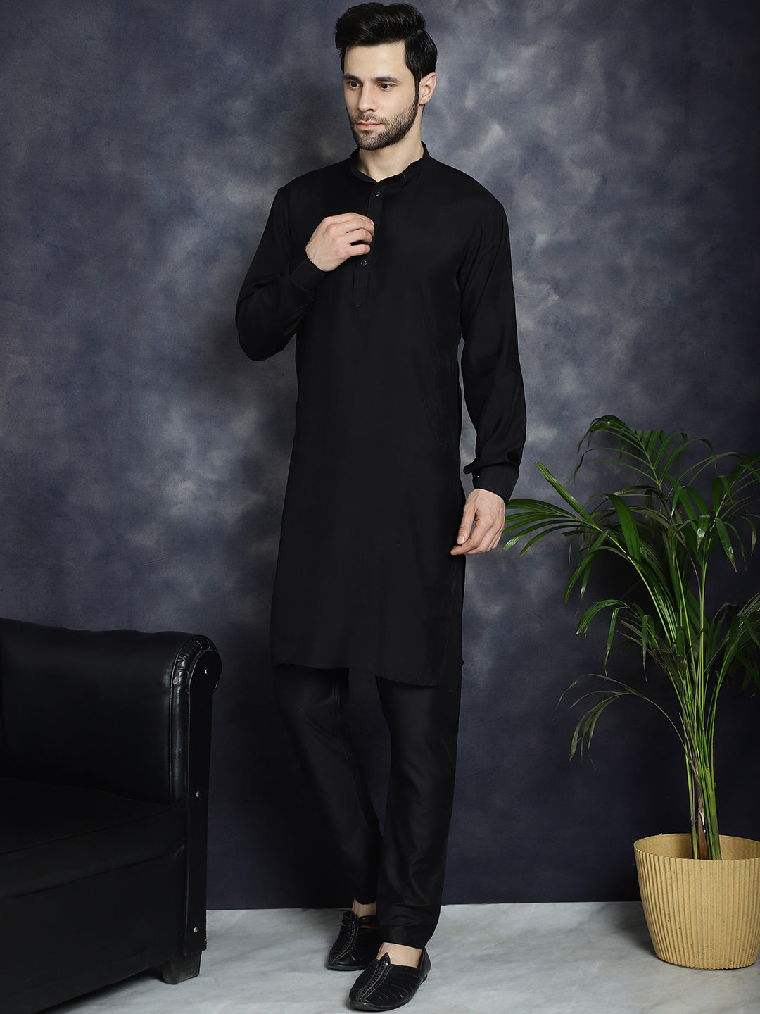 Embroidered and Sequin Nehru Jacket with Solid Kurta Pyjama ( ANMKPWC 592B 7008Mehndi )