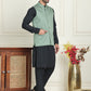 Embroidered Nehru Jacket With Solid Kurta Pyjama ( ANMKPWC 592B 7021Green  )