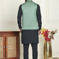 Embroidered Nehru Jacket With Solid Kurta Pyjama ( ANMKPWC 592B 7021Green  )