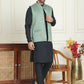 Embroidered Nehru Jacket With Solid Kurta Pyjama ( ANMKPWC 592B 7021Green  )