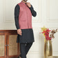 Embroidered Nehru Jacket With Solid Kurta Pyjama ( ANMKPWC 592B 7021Peach  )