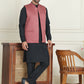 Embroidered Nehru Jacket With Solid Kurta Pyjama ( ANMKPWC 592B 7021Peach  )