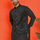 Men's Velvet Nehru Jacket With Solid Kurta Pyjama ( ANMKKPWC 592B 7022Black )