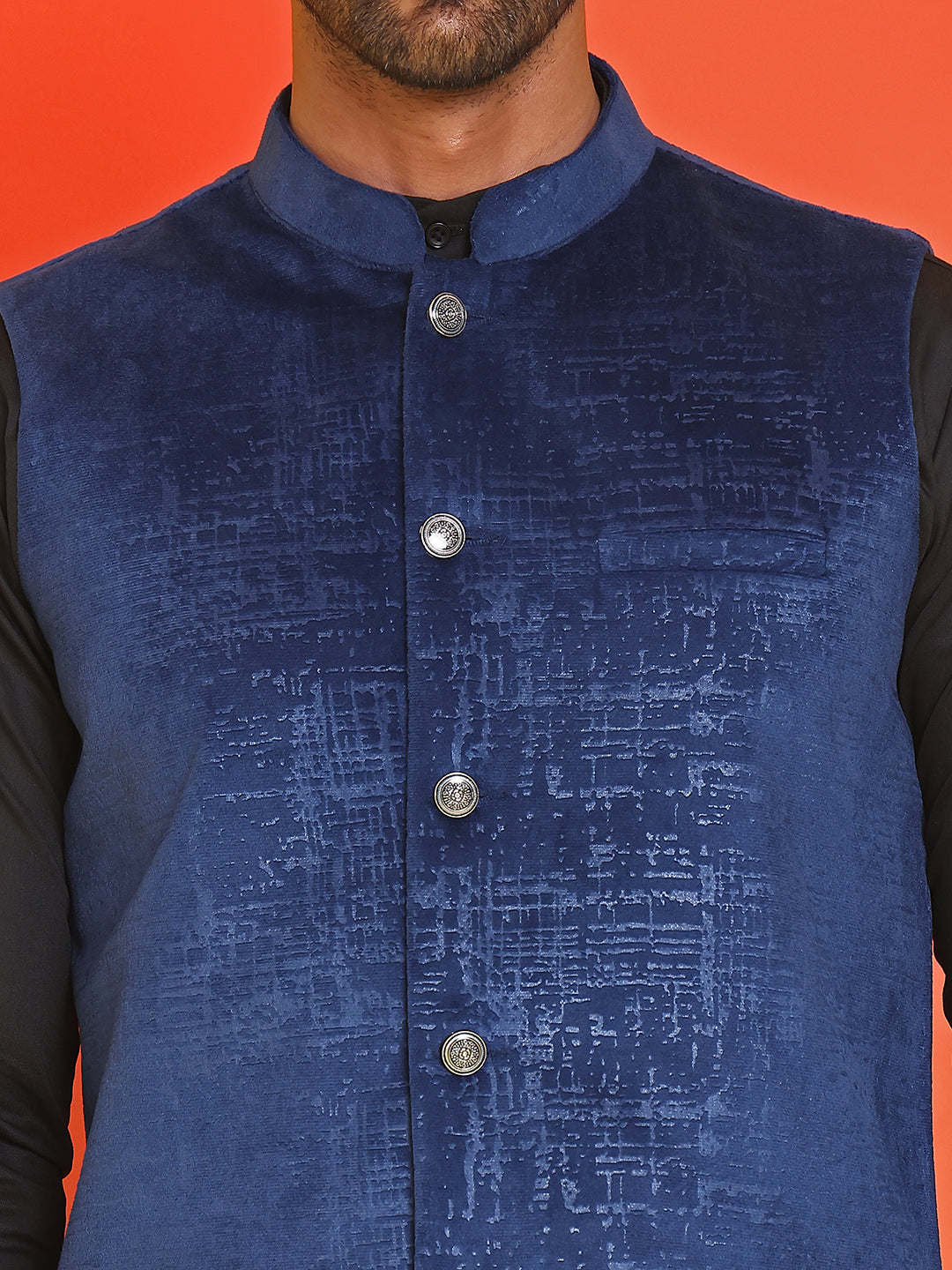 Men's Velvet Nehru Jacket With Solid Kurta Pyjama ( ANMKKPWC 592B 7022Blue )