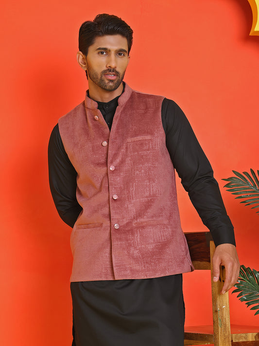Men's Velvet Nehru Jacket With Solid Kurta Pyjama ( ANMKKPWC 592B 7022Magenta )