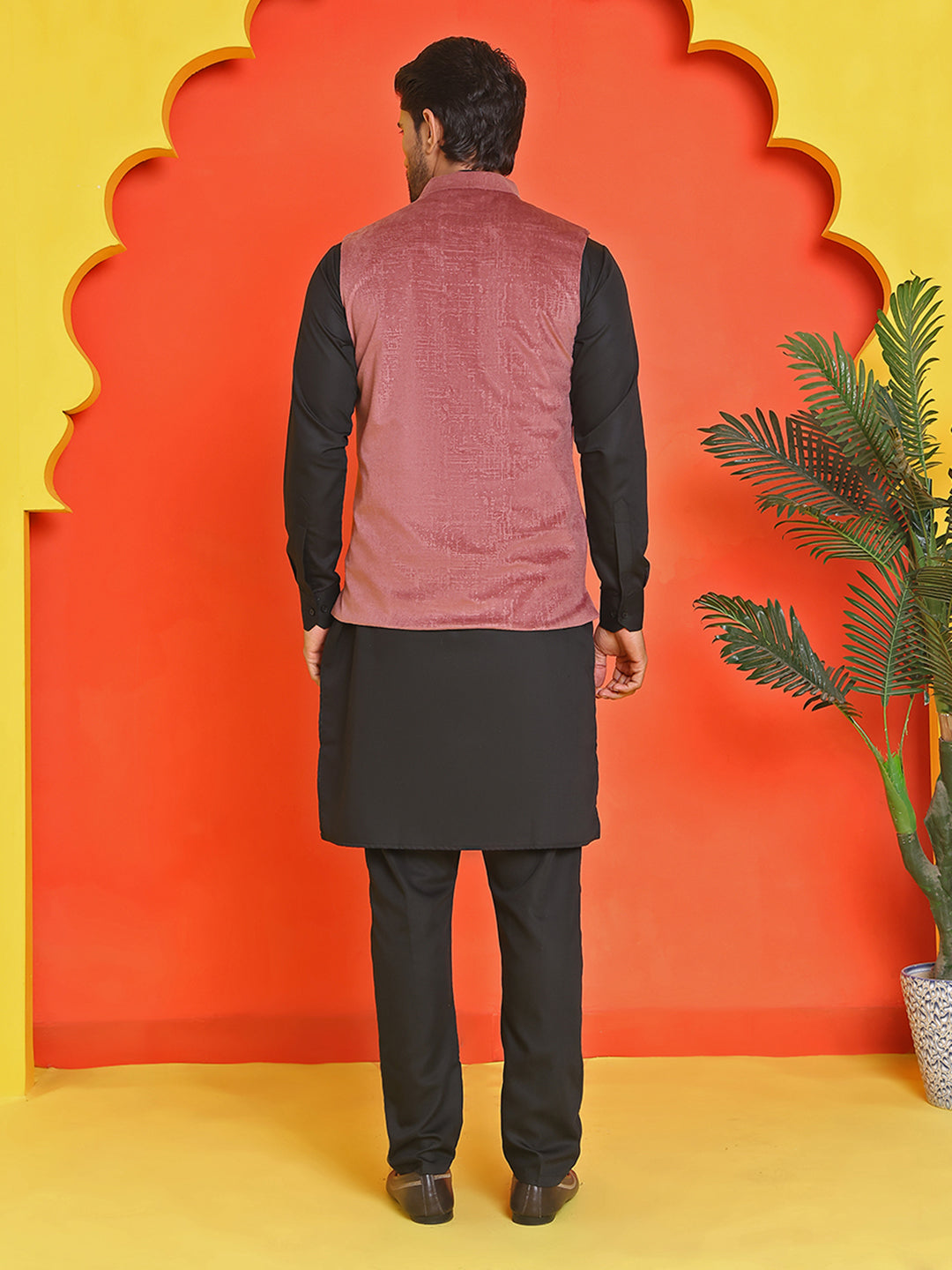 Men's Velvet Nehru Jacket With Solid Kurta Pyjama ( ANMKKPWC 592B 7022Magenta )