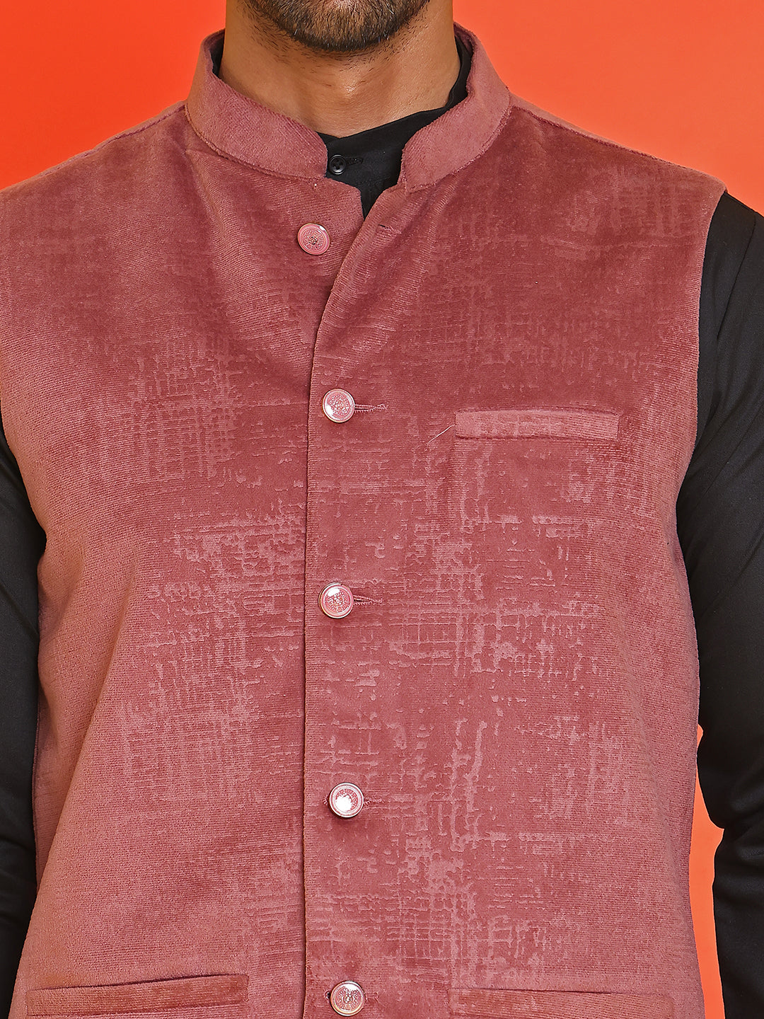 Men's Velvet Nehru Jacket With Solid Kurta Pyjama ( ANMKKPWC 592B 7022Magenta )