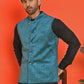 Men's Velvet Nehru Jacket With Solid Kurta Pyjama ( ANMKKPWC 592B 7022Peacock )