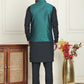 Men's Woven Design Nehru Jacket With Solid Kurta Pyjama ( ANMKPWC 592B 7023Green  )
