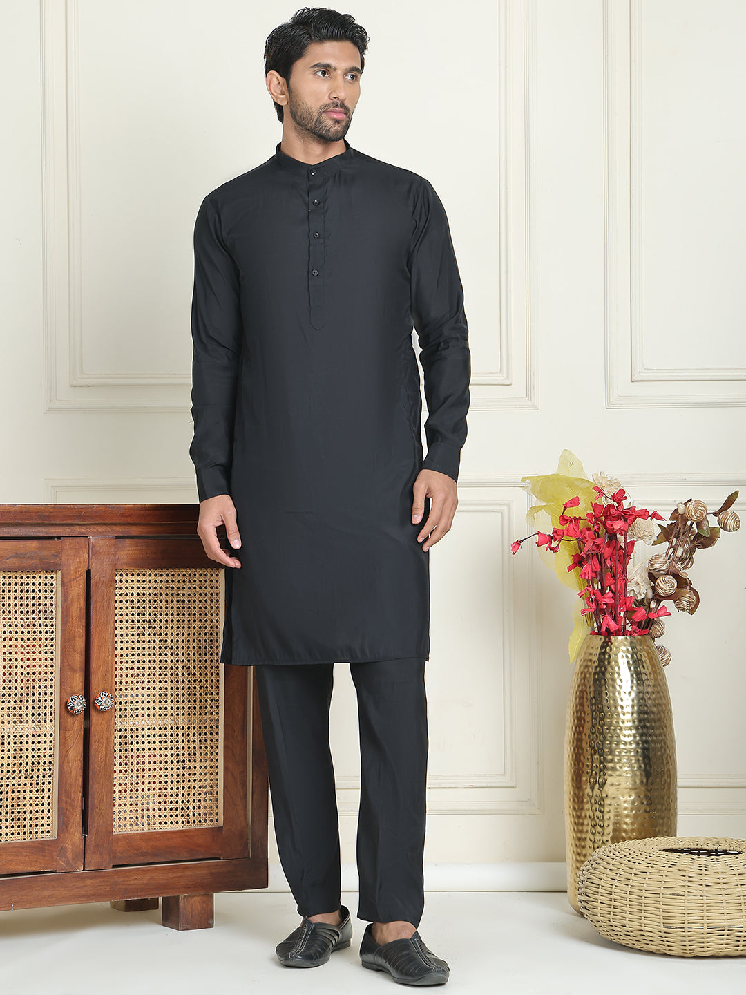 Men's Woven Design Nehru Jacket With Solid Kurta Pyjama ( ANMKPWC 592B 7023Maroon  )