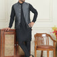 Men's Woven Design Nehru Jacket With Solid Kurta Pyjama ( ANMKPWC 592B 7023Silver  )