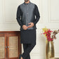 Men's Woven Design Nehru Jacket With Solid Kurta Pyjama ( ANMKPWC 592B 7023Silver  )
