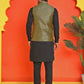 Woven Design Nehru Jacket With Solid Kurta Pyjama for Men ( ANMKPWC 592B 7024Olive )