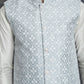 Embroidered and Sequin Nehru Jacket With Solid Kurta Pyjama ( ANMKPWC 592W 7005Grey )