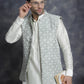 Embroidered and Sequin Nehru Jacket With Solid Kurta Pyjama ( ANMKPWC 592W 7005Pista )