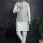 Embroidered and Sequin Nehru Jacket With Solid Kurta Pyjama ( ANMKPWC 592W 7005Pista )