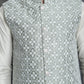 Embroidered and Sequin Nehru Jacket With Solid Kurta Pyjama ( ANMKPWC 592W 7005Pista )