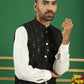 Embroidered and Sequin Nehru Jacket with Solid Kurta Pyjama ( ANMKPWC 592W 7011Black )