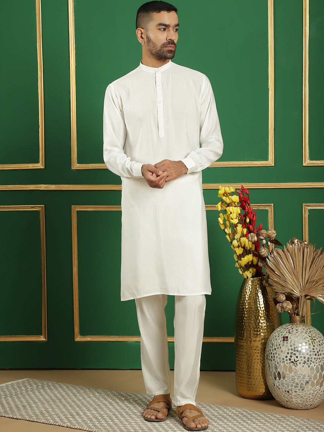 Embroidered and Sequin Nehru Jacket with Solid Kurta Pyjama ( ANMKPWC 592W 7011Black )