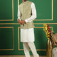 Embroidered and Sequin Nehru Jacket with Solid Kurta Pyjama ( ANMKPWC 592W 7011Pista )