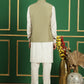 Embroidered and Sequin Nehru Jacket with Solid Kurta Pyjama ( ANMKPWC 592W 7011Pista )