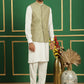 Embroidered and Sequin Nehru Jacket with Solid Kurta Pyjama ( ANMKPWC 592W 7011Pista )