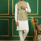 Embroidered and Sequin Nehru Jacket with Solid Kurta Pyjama ( ANMKPWC 592W 7011Pista )