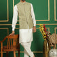 Embroidered and Sequin Nehru Jacket with Solid Kurta Pyjama ( ANMKPWC 592W 7011Pista )