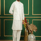 Embroidered and Sequin Nehru Jacket with Solid Kurta Pyjama ( ANMKPWC 592W 7011White )
