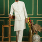 Embroidered and Sequin Nehru Jacket with Solid Kurta Pyjama ( ANMKPWC 592W 7011White )