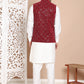 Men's Velvet Nehru Jacket With Solid Kurta Pyjama ( ANMKPWC 592W 7017Maroon )