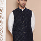 Men's Velvet Nehru Jacket With Solid Kurta Pyjama ( ANMKPWC 592W 7017Navy )