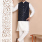 Men's Velvet Nehru Jacket With Solid Kurta Pyjama ( ANMKPWC 592W 7017Navy )