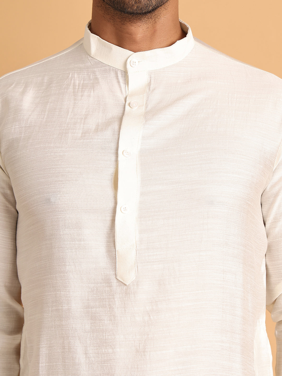 Men's Woven Design Nehru Jacket With Solid Kurta Pyjama ( ANMKPWC 592W 7018White )