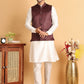 Men's Woven Design Nehru Jacket With Solid Kurta Pyjama ( ANMKPWC 592W 7019Maroon )
