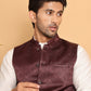 Men's Woven Design Nehru Jacket With Solid Kurta Pyjama ( ANMKPWC 592W 7019Maroon )