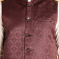 Men's Woven Design Nehru Jacket With Solid Kurta Pyjama ( ANMKPWC 592W 7019Maroon )